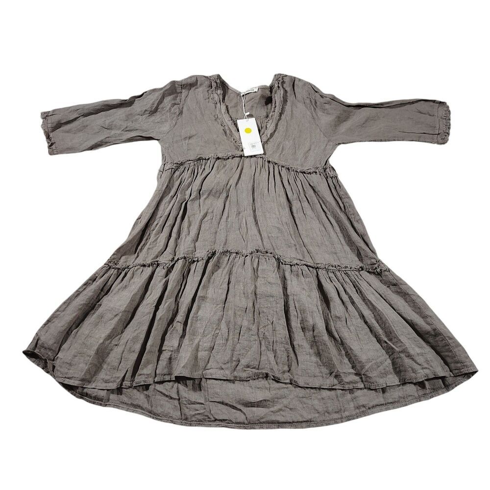 NWT Liabella 100% Linen Tiered Tunic Dress Sz Small Raw Hem Boho Lagenlook Italy